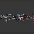 Futuristic Sci Fi Weapon Featuring Mechanical Blue Red Metal Parts And Complex Mechanical Design Elements 3d model