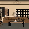 Cozy Living Room Interior With Beige Sofa Wooden Coffee Table Floor Lamp Window Blinds And Chairs