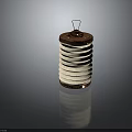Decorative Copper And White Striped Lantern With Handle And Ribbed Body
