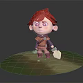 Cartoon Child With Red Hair Orange Purple Outfit Holding White Object On Green Yellow Ground