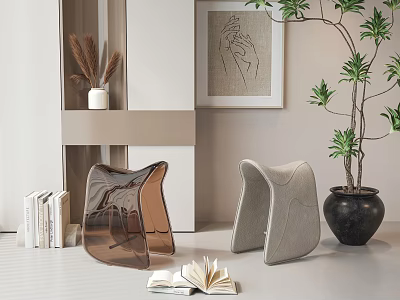 Modern Stools In Contemporary Living Room Decor 3d model