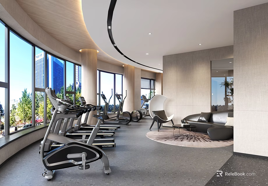 Modern Living Dining Room Interior With Sofa Dining Table And Large Windows 3d model