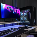 Gaming PC Setup With Monitor Racing Game Display RGB Fans Transparent Case Keyboard Mouse