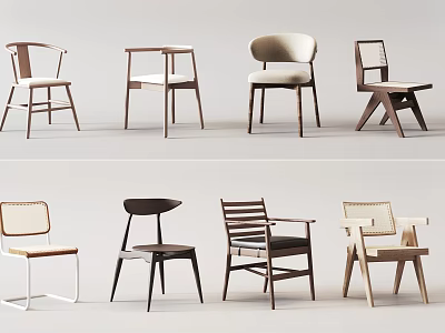 Modern Minimalist Dining Chairs With Wooden Frames And Various Stylish Designs 3d model