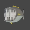 Gray Cartoon Fish with Piano Keys Mouth and Yellow Fins Musical Instruments Art Supplies