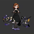 Red Haired Child Playing With Chessboard Small Animals Bottles And Purple Auras