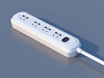 White Household Essential Power Strip With Multiple Electrical Outlets And Switch Design 3d model