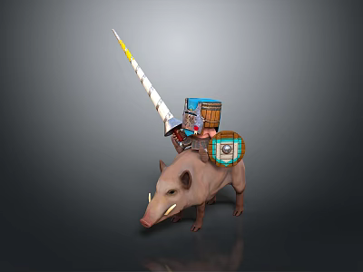 Man Riding Wild Boar Holding Long Spear Wearing Armor And Shield 3d model