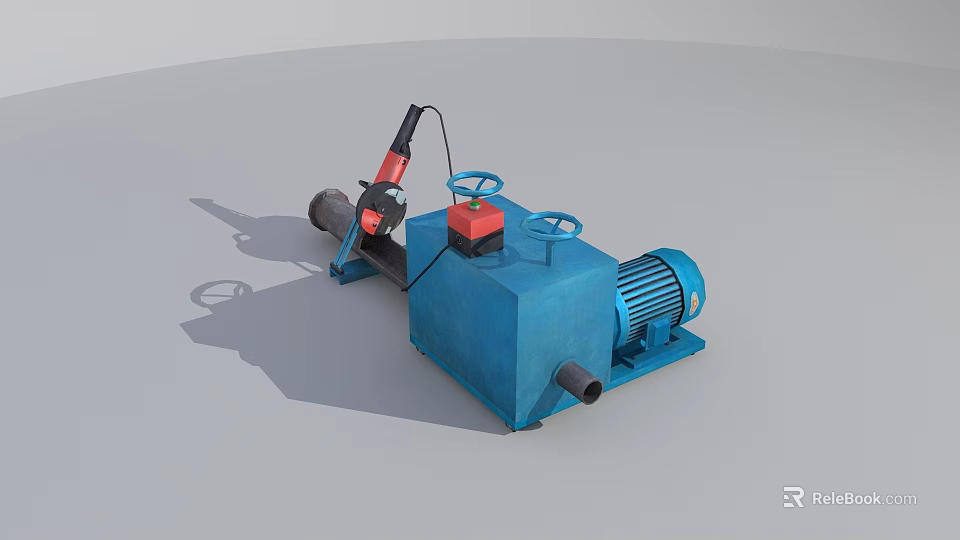 Blue Industrial Mechanical Equipment Featuring Electric Motor Control Panel And Handwheels 3d model