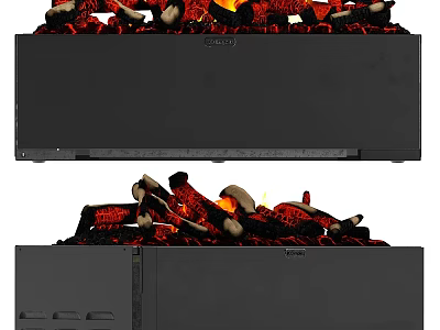 Modern Black Fireplace With Burning Flames And Wood Logs Interior Design 3d model
