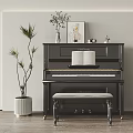 Elegant Black Piano And Portrait Painting Interior With Open Sheet Music Green Plant And Bench