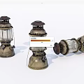 Vintage Antique Oil Lamps with Metal Frames and Glass Shades in Different Positions