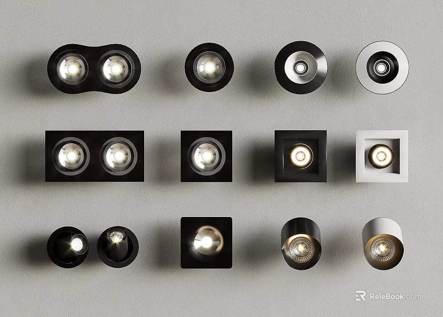 Downlights and Spotlights With Various Modern Designs Round Square Shapes Black White Colors 3d model 
