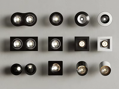 Downlights and Spotlights With Various Modern Designs Round Square Shapes Black White Colors 3d model