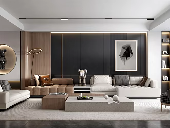 Modern Living Room Sofa Coffee Table Combination Square Coffee Table Leisure Chair Floor Lamp Decoration Sofa Background Wall 3d model