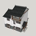 Traditional Chinese Style Two Story House With White Walls Black Tiled Roof And Wooden Balcony