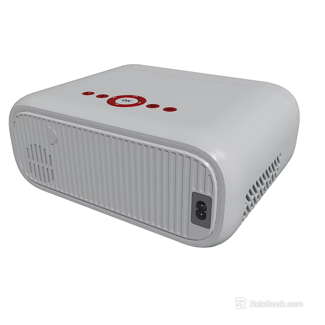 White Portable Projector Featuring Red Control Buttons Ventilation Holes And Power Interface 3d model 