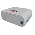 White Portable Projector Featuring Red Control Buttons Ventilation Holes And Power Interface 3d model