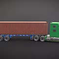 Green Semi Truck Cab Featuring Red Container Trailer On Dark Backdrop 3d model