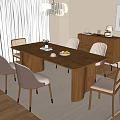 Modern Dining Room Interior With Wooden Table Chairs Sideboard And Chandelier