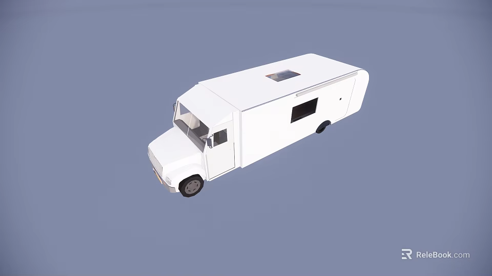White Mobile Food Truck Vehicle With Side Window And Roof Sunroof 3d model 