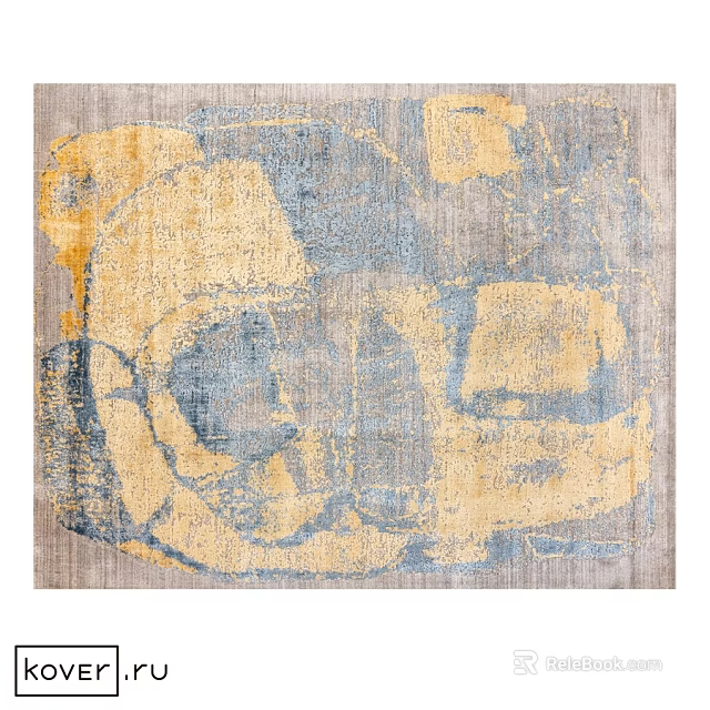 Abstract Yellow Blue Gray Square Rug With Artistic Pattern And Texture 3d model 