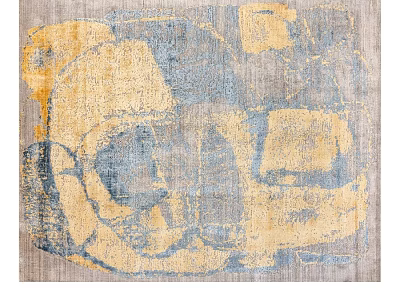 Abstract Yellow Blue Gray Square Rug With Artistic Pattern And Texture 3d model