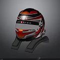 Car Racing Helmet ASTELIER Red Black Silver Design On Stand