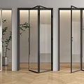 Modern Interior Folding Doors With Glass Panels And Black Metal Frames