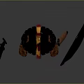 Roman Warrior Weapons Including Golden Sword and Red Accent Shield with Armor