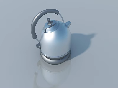 Silver Kettle With Handle And Spout On Smooth Surface With Reflection 3d model