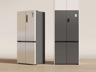 Modern Double Door Refrigerators In Silver And Dark Gray Finishes For Home Kitchen Use 3d model