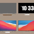 Four Modern Televisions Displaying Different Screens With Time Black Background And Colorful Gradients