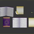 Open Books With Purple Covers Handwritten Notes And Papers Near Quill Pens