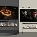 Sony TV Displays Animated Monkey And Fire Scenes On Stand With Books Decor