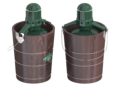 Two Brown Wooden Kitchen Appliances With Green Top Metal Handles And Bucket Design 3d model