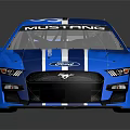 Blue Ford Mustang Race Car With Aerodynamic Design And Racing Stripes
