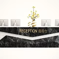 Modern Reception Desk With Marble Surface Yellow Flowers Vase And Computer Monitors 3d model