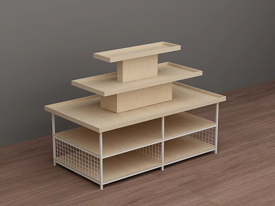 Toy Gift Shop Wooden Multi Tiered Display Shelf With Wire Mesh Storage 3d model