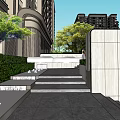 Residential Garden Landscape With Modern High-rise Buildings Green Plants And Entrance Design