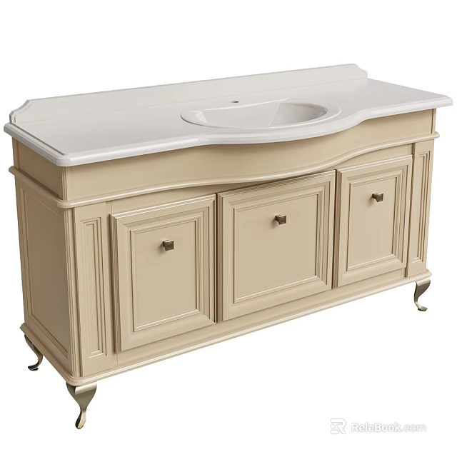 Elegant Bathroom Vanity Cabinet with White Countertop Sink Three Drawers and Decorative Legs 3d model 