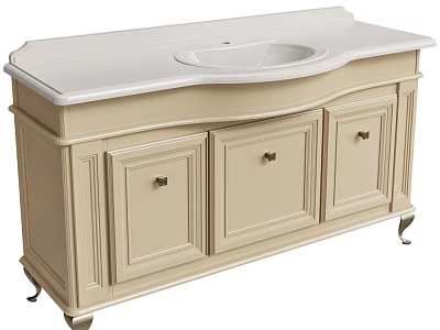 Elegant Bathroom Vanity Cabinet with White Countertop Sink Three Drawers and Decorative Legs 3d model