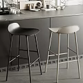 Modern Minimalist Black and White Bar Stools with Curved Backrest at Kitchen Counter