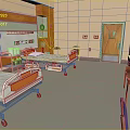 Hospital Room Interior With Two Beds Medical Equipment And Wooden Cabinets