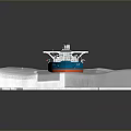 Orange and Blue Tanker Ship Model with Hull Deck on White Terrain Base