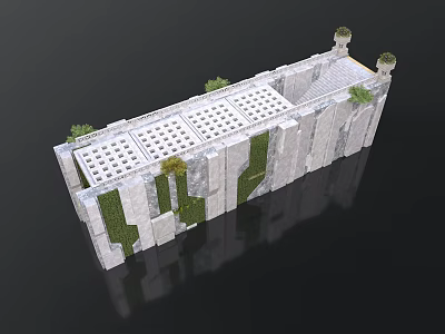 Modern Stone Structure With Grid Design Green Plants And Top Decorations 3d model