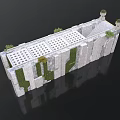 Modern Stone Structure With Grid Design Green Plants And Top Decorations