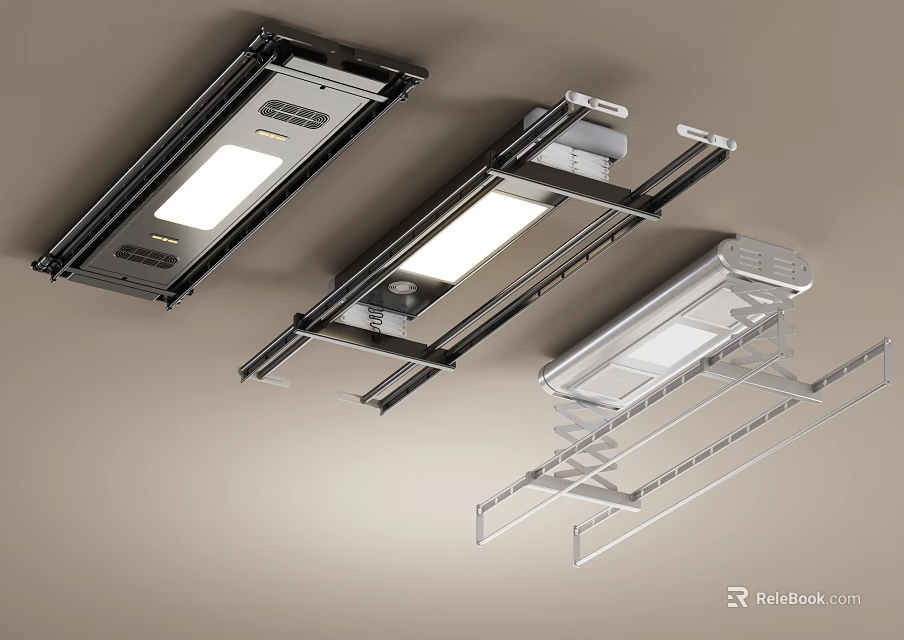 Modern Overhead Clothes Drying Rack With LED Lights And Sturdy Metal Construction For Home Use 3d model 