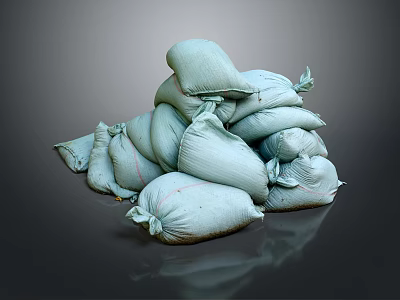 Light Green Sports Equipment Bags Stacked Together on Gray Background with Reflection 3d model