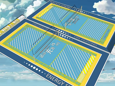 Fitness Training Fields With Blue And Yellow Tracks For Energy Boost 3d model